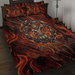 Maahes Quilt Bed Set Ancient Egyptian Fiery Red Flame - Roaring Lion Head - African Pride
