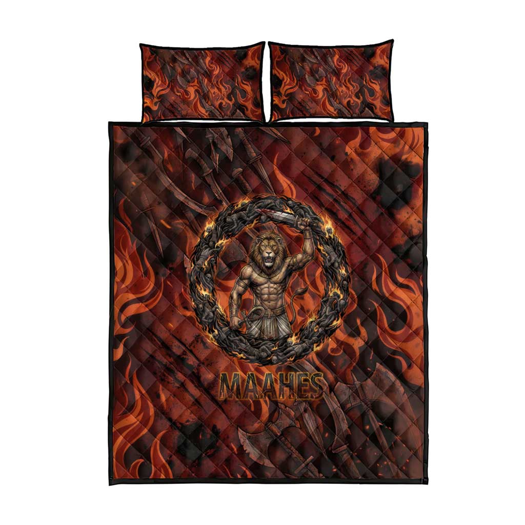 Maahes Quilt Bed Set Ancient Egyptian Fiery Red Flame - Roaring Lion Head - African Pride