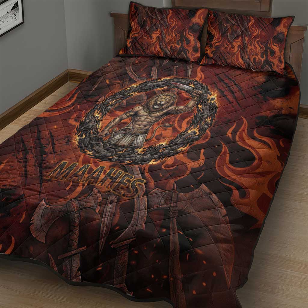 Maahes Quilt Bed Set Ancient Egyptian Fiery Red Flame - Roaring Lion Head - African Pride