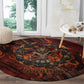 Maahes Round Carpet Ancient Egyptian Fiery Red Flame - Roaring Lion Head - African Pride