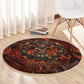 Maahes Round Carpet Ancient Egyptian Fiery Red Flame - Roaring Lion Head - African Pride