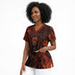 Maahes Scrub Top Ancient Egyptian Fiery Red Flame - Roaring Lion Head - African Pride