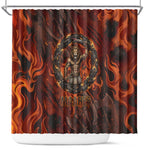 Maahes Shower Curtain Ancient Egyptian Fiery Red Flame - Roaring Lion Head - African Pride