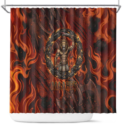 Maahes Shower Curtain Ancient Egyptian Fiery Red Flame - Roaring Lion Head - African Pride