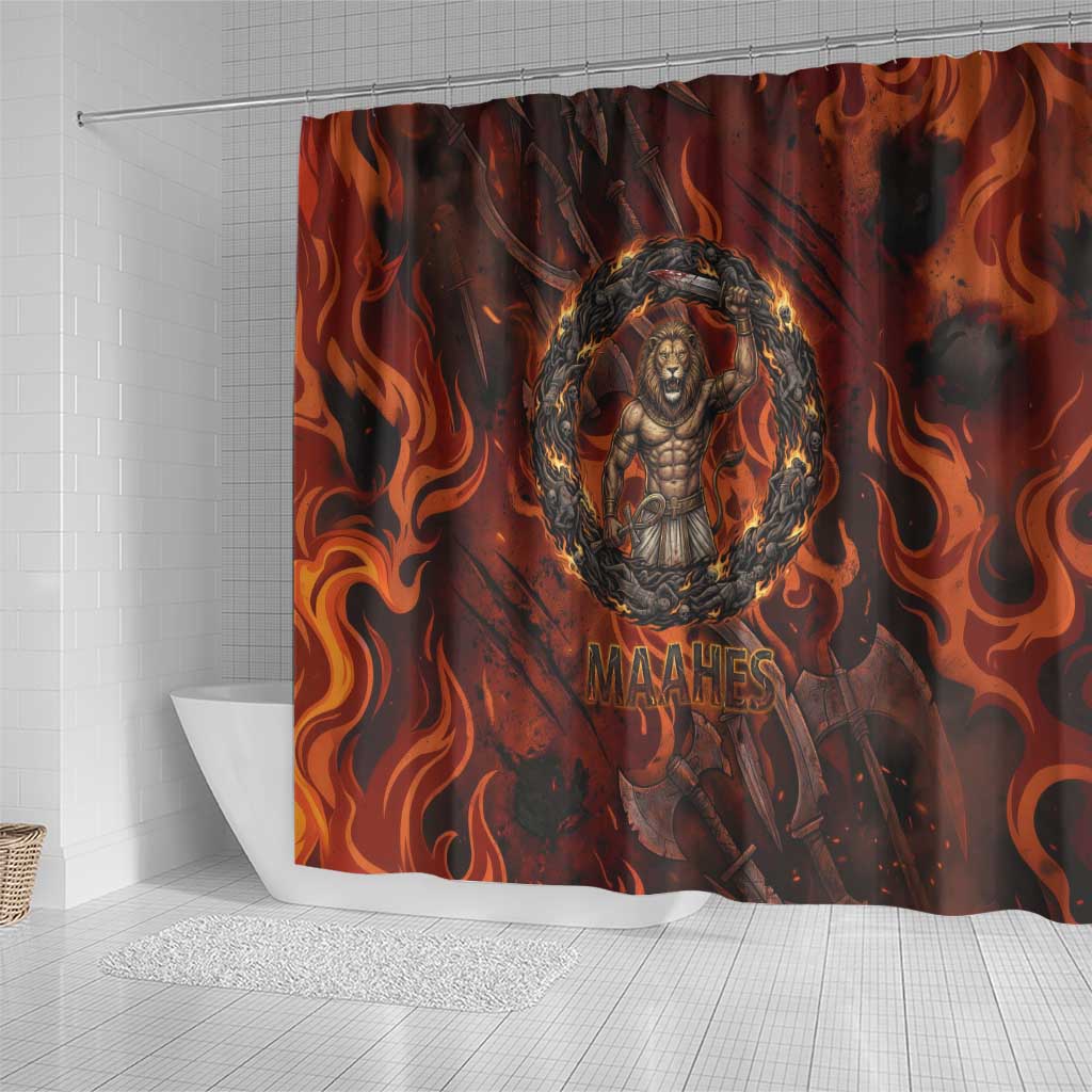 Maahes Shower Curtain Ancient Egyptian Fiery Red Flame - Roaring Lion Head - African Pride