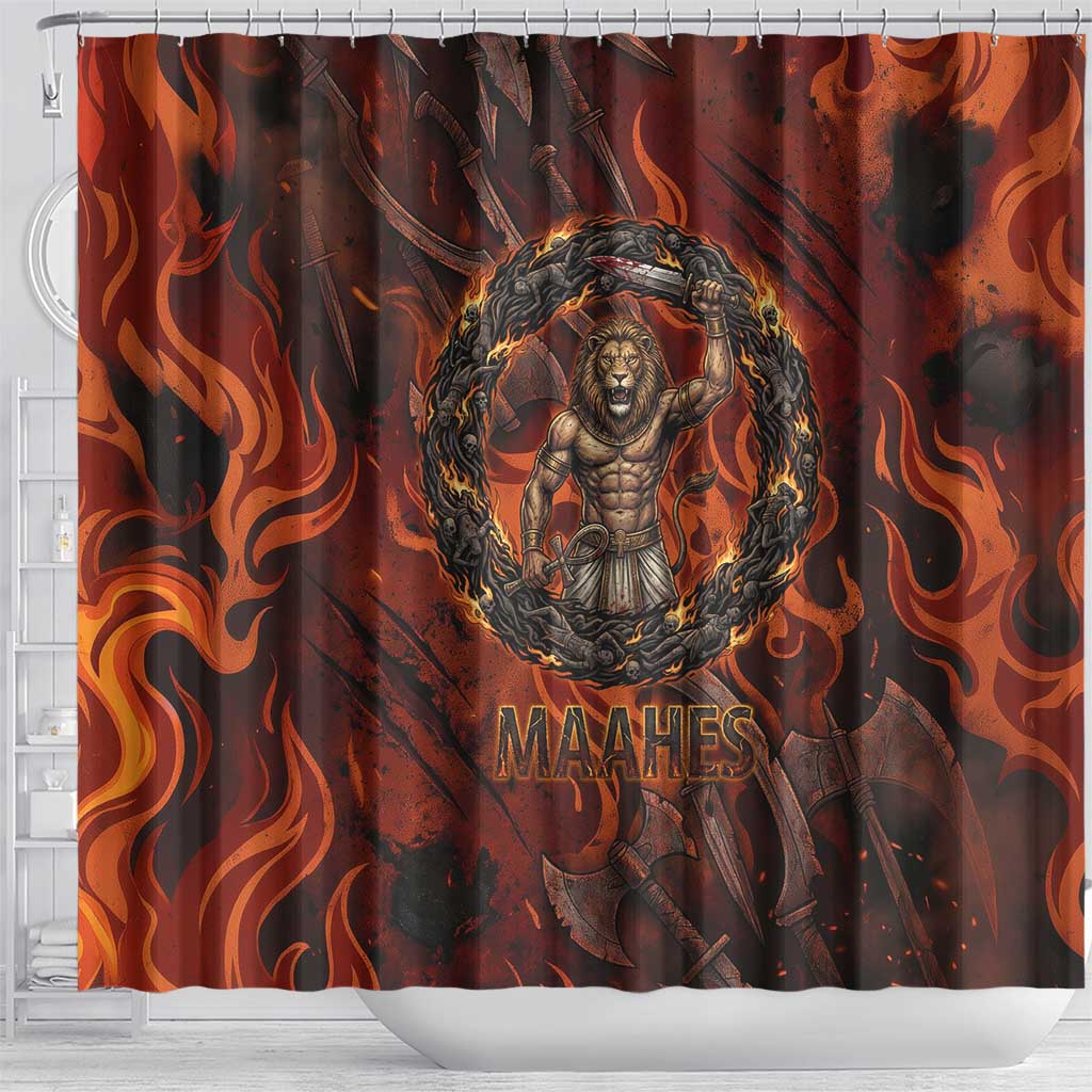 Maahes Shower Curtain Ancient Egyptian Fiery Red Flame - Roaring Lion Head - African Pride