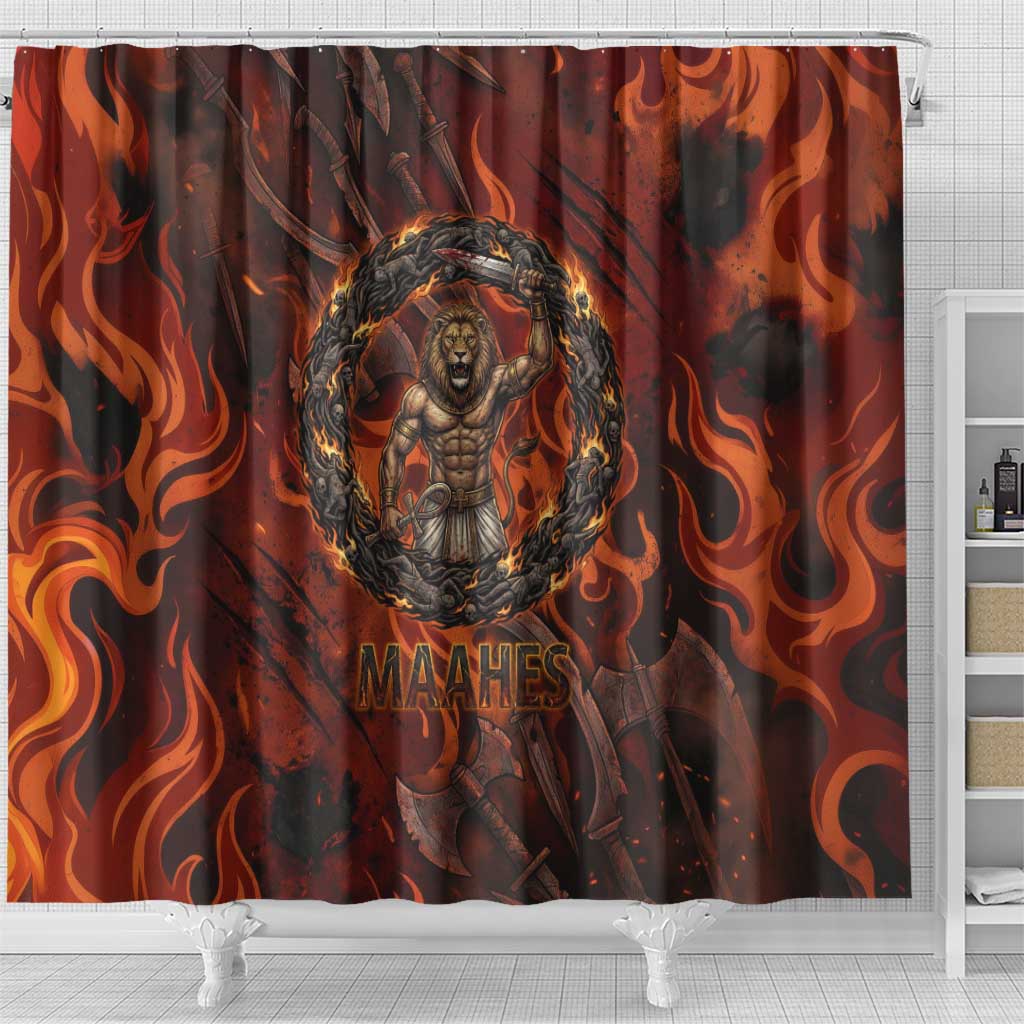 Maahes Shower Curtain Ancient Egyptian Fiery Red Flame - Roaring Lion Head - African Pride