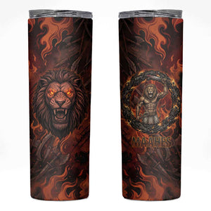 Maahes Skinny Tumbler Ancient Egyptian Fiery Red Flame - Roaring Lion Head - African Pride