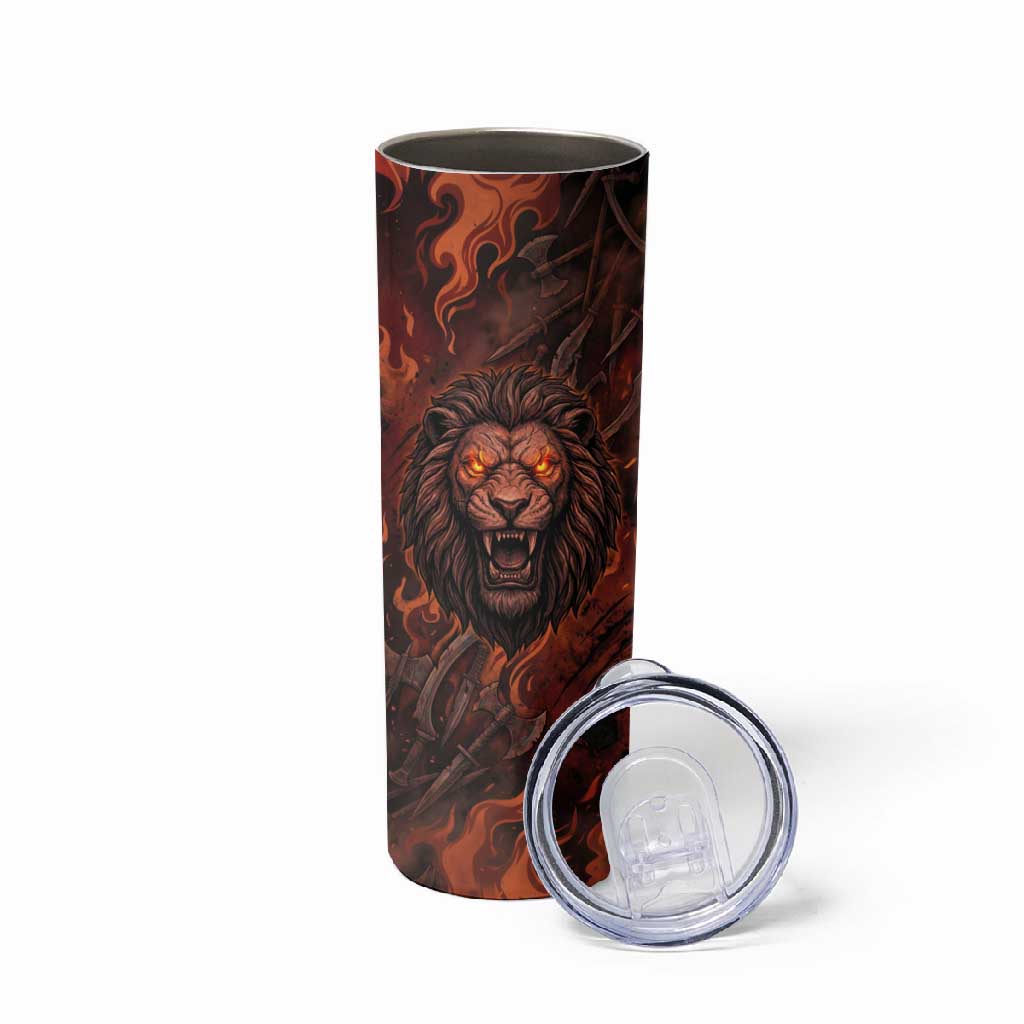 Maahes Skinny Tumbler Ancient Egyptian Fiery Red Flame - Roaring Lion Head - African Pride