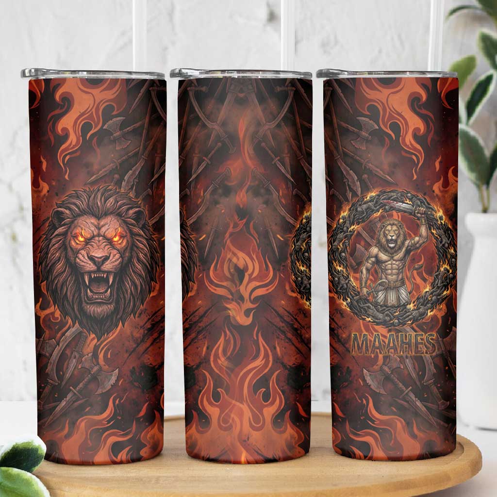 Maahes Skinny Tumbler Ancient Egyptian Fiery Red Flame - Roaring Lion Head - African Pride