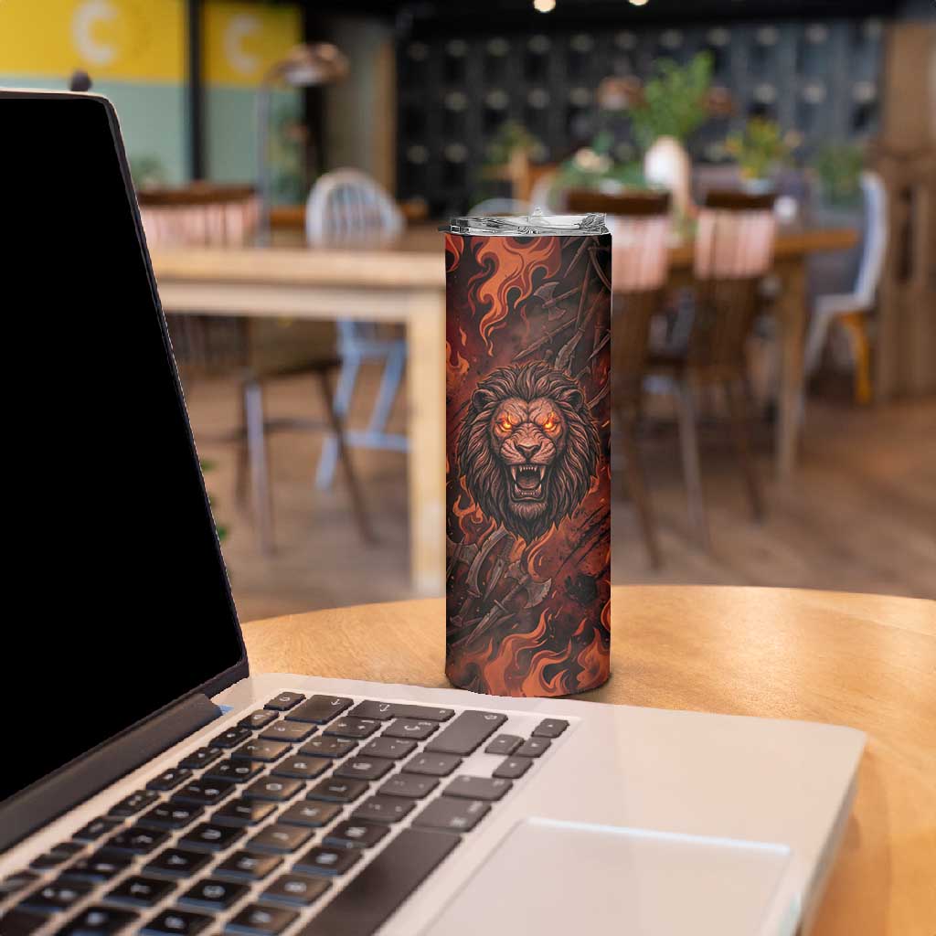 Maahes Skinny Tumbler Ancient Egyptian Fiery Red Flame - Roaring Lion Head - African Pride