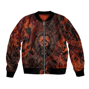 Maahes Sleeve Zip Bomber Jacket Ancient Egyptian Fiery Red Flame - Roaring Lion Head - African Pride