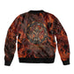 Maahes Sleeve Zip Bomber Jacket Ancient Egyptian Fiery Red Flame - Roaring Lion Head - African Pride