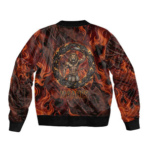 Maahes Sleeve Zip Bomber Jacket Ancient Egyptian Fiery Red Flame - Roaring Lion Head - African Pride
