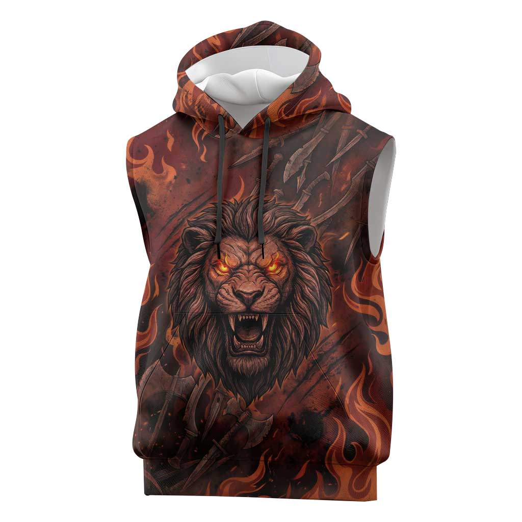 Maahes Sleeveless Hoodie Ancient Egyptian Fiery Red Flame - Roaring Lion Head - African Pride