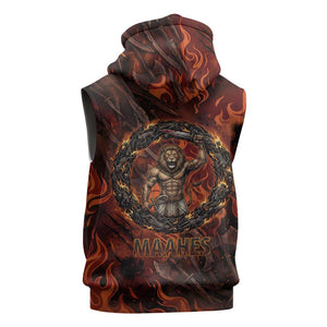 Maahes Sleeveless Hoodie Ancient Egyptian Fiery Red Flame - Roaring Lion Head - African Pride