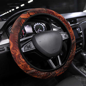 Maahes Steering Wheel Cover Ancient Egyptian Fiery Red Flame - Roaring Lion Head - African Pride