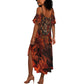 Maahes Summer Maxi Dress Ancient Egyptian Fiery Red Flame - Roaring Lion Head - African Pride