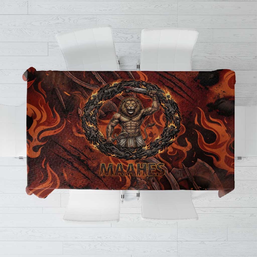 Maahes Tablecloth Ancient Egyptian Fiery Red Flame - Roaring Lion Head - African Pride