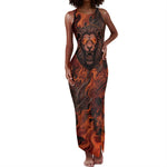Maahes Tank Maxi Dress Ancient Egyptian Fiery Red Flame - Roaring Lion Head - African Pride