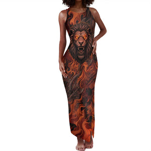 Maahes Tank Maxi Dress Ancient Egyptian Fiery Red Flame - Roaring Lion Head - African Pride