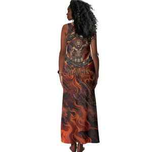 Maahes Tank Maxi Dress Ancient Egyptian Fiery Red Flame - Roaring Lion Head - African Pride