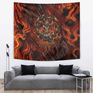 Maahes Tapestry Ancient Egyptian Fiery Red Flame - Roaring Lion Head - African Pride