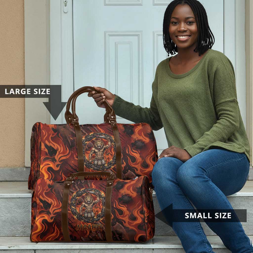 Maahes Travel Bag Ancient Egyptian Fiery Red Flame - Roaring Lion Head - African Pride