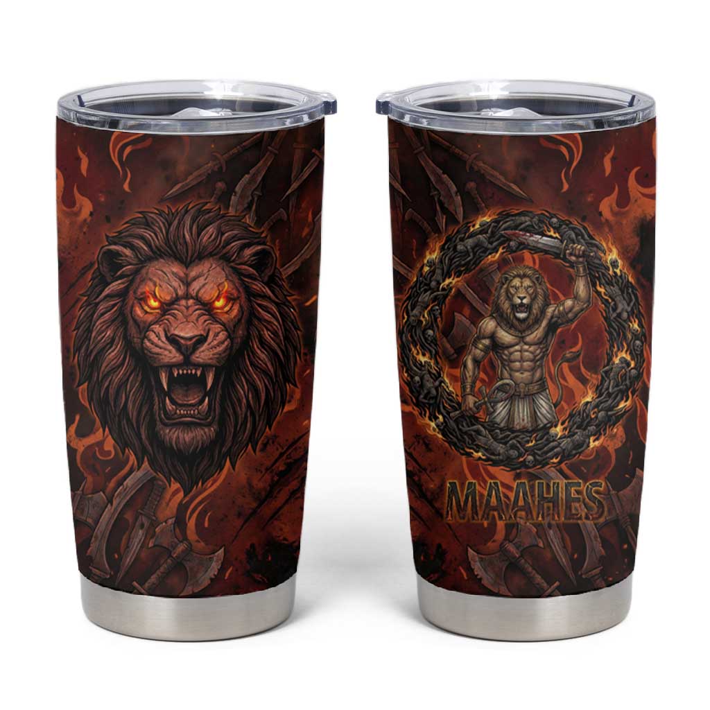 Maahes Tumbler Cup Ancient Egyptian Fiery Red Flame - Roaring Lion Head - African Pride