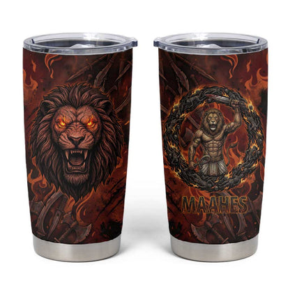Maahes Tumbler Cup Ancient Egyptian Fiery Red Flame - Roaring Lion Head - African Pride