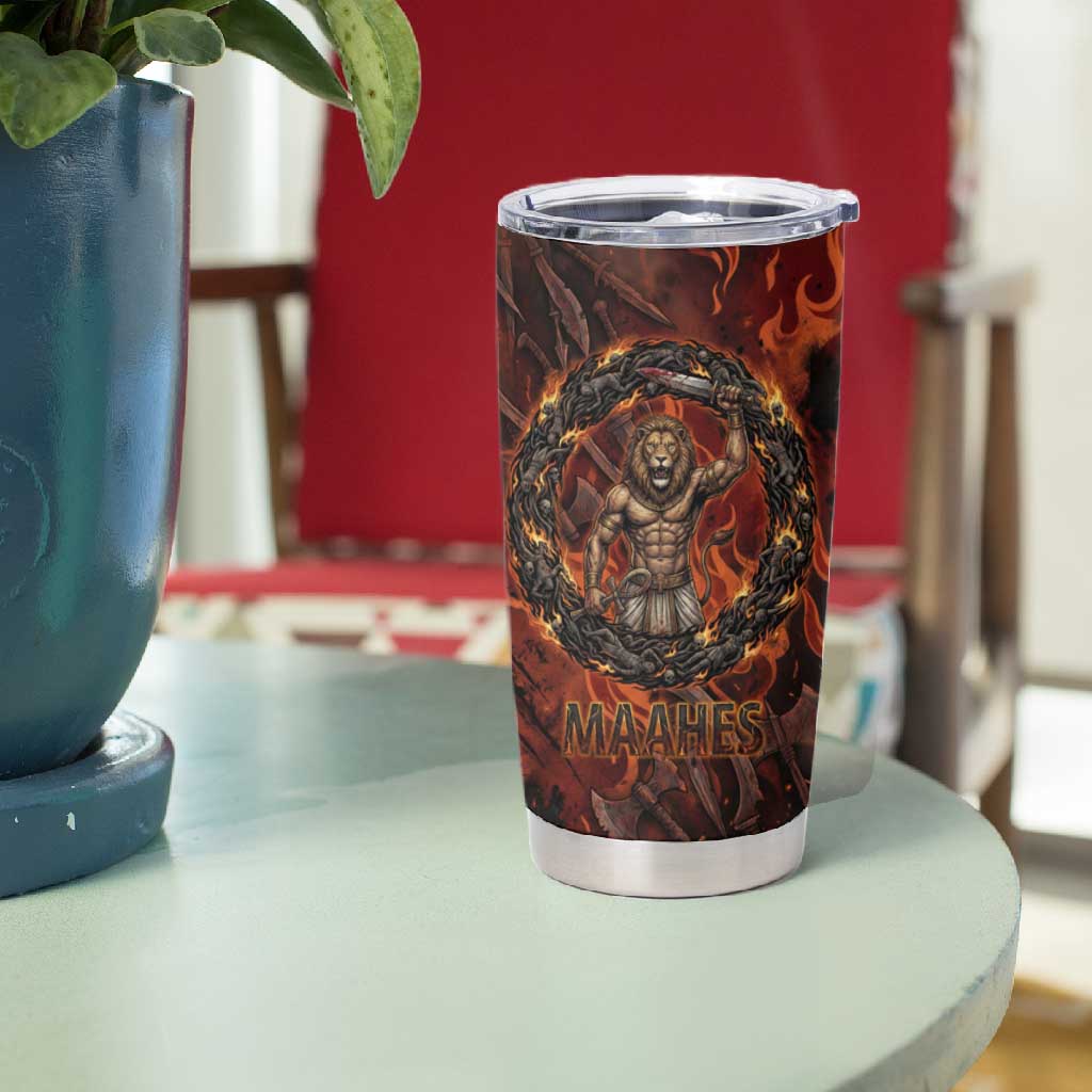 Maahes Tumbler Cup Ancient Egyptian Fiery Red Flame - Roaring Lion Head - African Pride