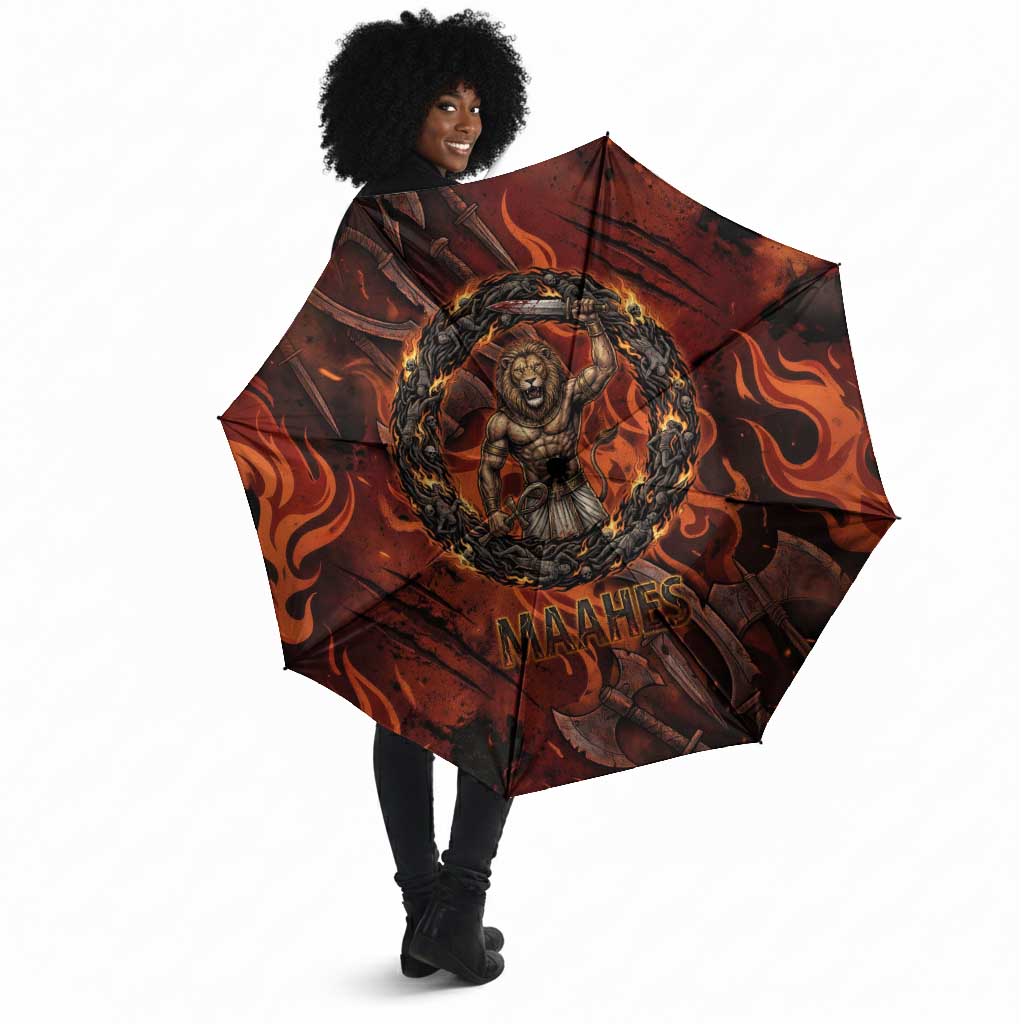 Maahes Umbrella Ancient Egyptian Fiery Red Flame - Roaring Lion Head - African Pride