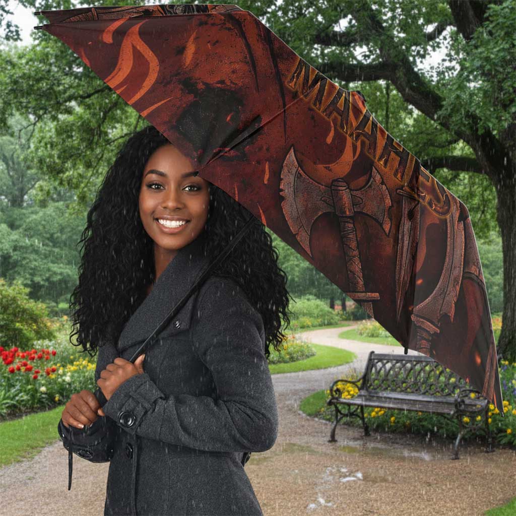 Maahes Umbrella Ancient Egyptian Fiery Red Flame - Roaring Lion Head - African Pride
