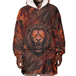 Maahes Wearable Blanket Hoodie Ancient Egyptian Fiery Red Flame - Roaring Lion Head - African Pride