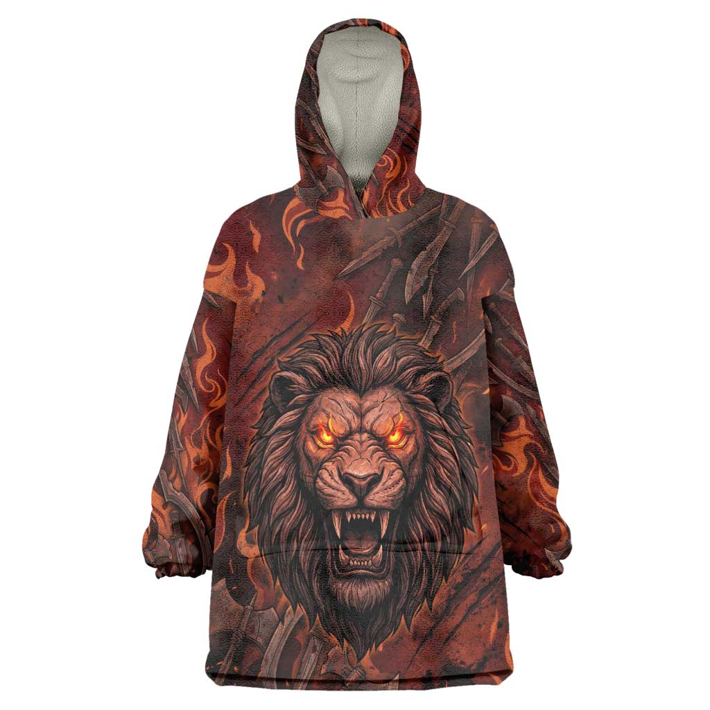Maahes Wearable Blanket Hoodie Ancient Egyptian Fiery Red Flame - Roaring Lion Head - African Pride