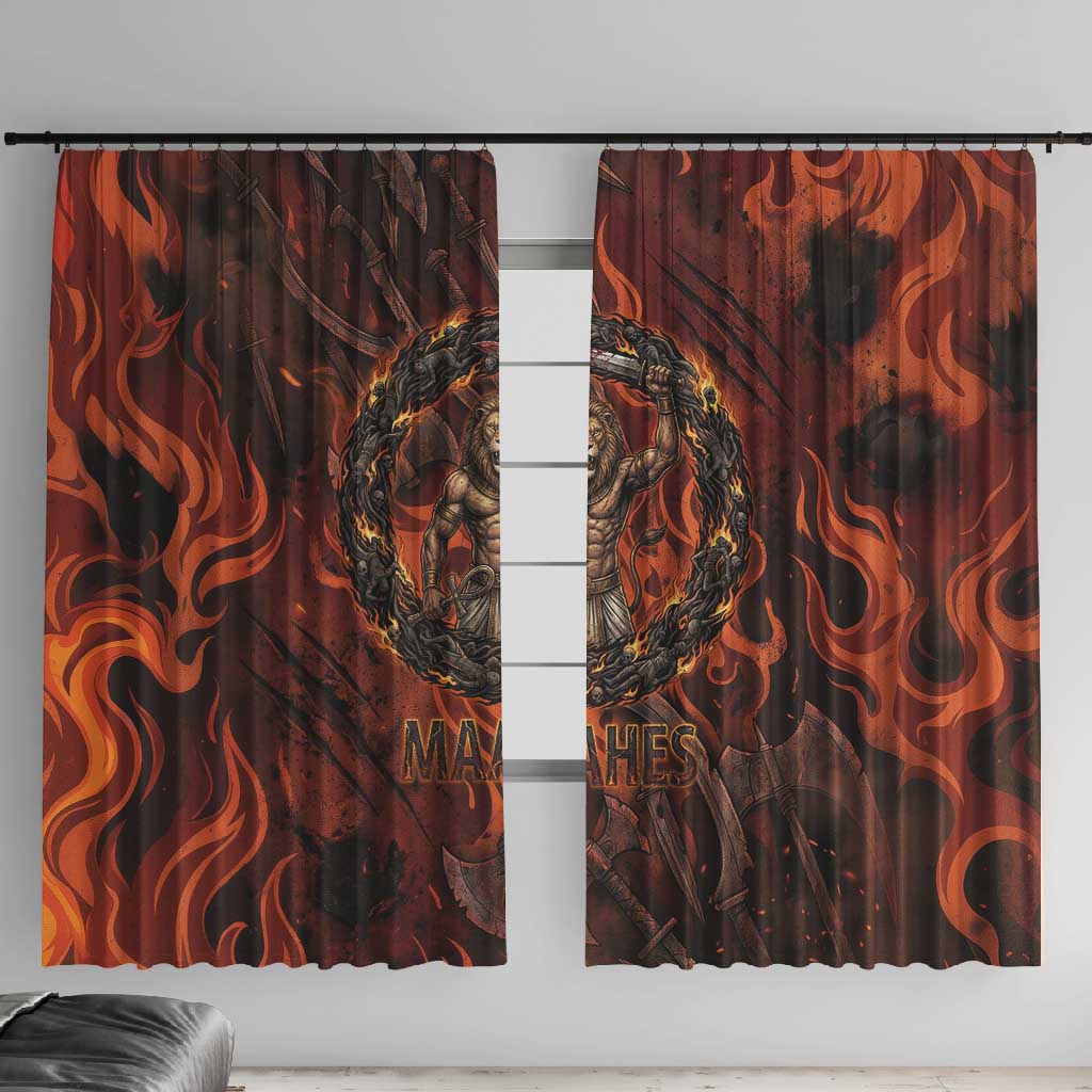 Maahes Window Curtain Ancient Egyptian Fiery Red Flame - Roaring Lion Head - African Pride
