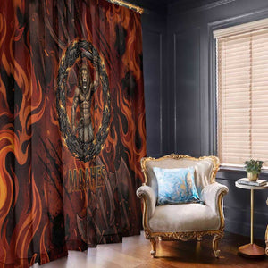 Maahes Window Curtain Ancient Egyptian Fiery Red Flame - Roaring Lion Head - African Pride