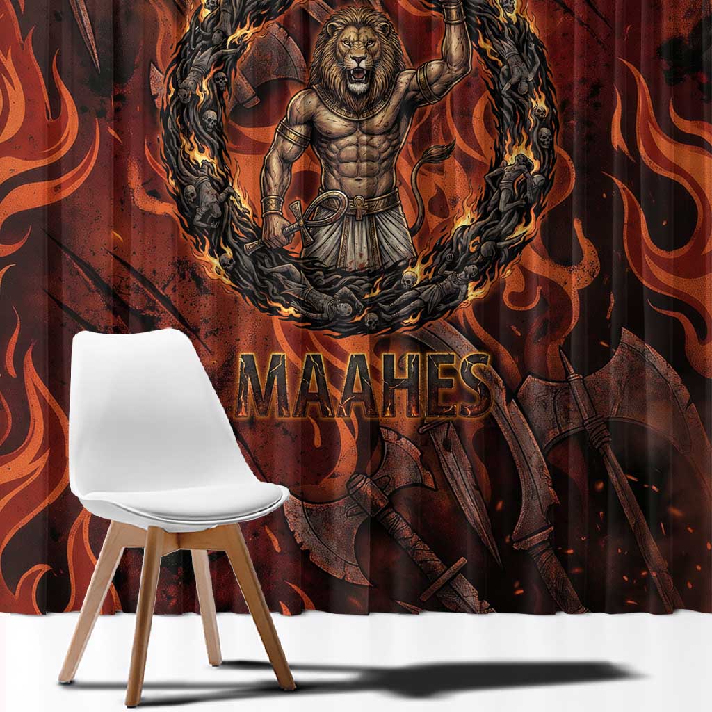 Maahes Window Curtain Ancient Egyptian Fiery Red Flame - Roaring Lion Head - African Pride