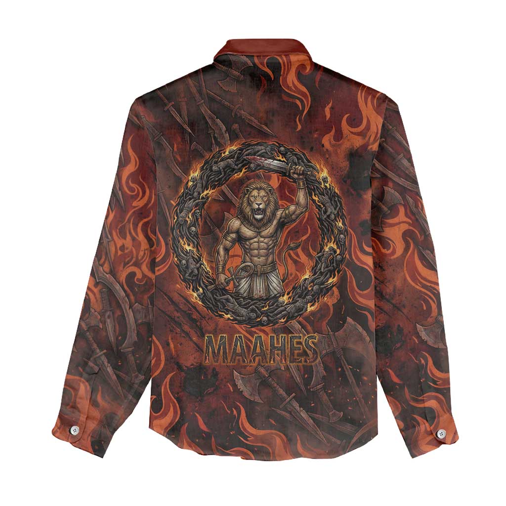 Maahes Women Casual Shirt Ancient Egyptian Fiery Red Flame - Roaring Lion Head - African Pride