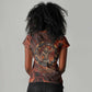 Maahes Women V-Neck T-Shirt Ancient Egyptian Fiery Red Flame - Roaring Lion Head - African Pride
