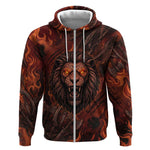 Maahes Zip Hoodie Ancient Egyptian Fiery Red Flame - Roaring Lion Head - African Pride