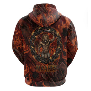 Maahes Zip Hoodie Ancient Egyptian Fiery Red Flame - Roaring Lion Head - African Pride