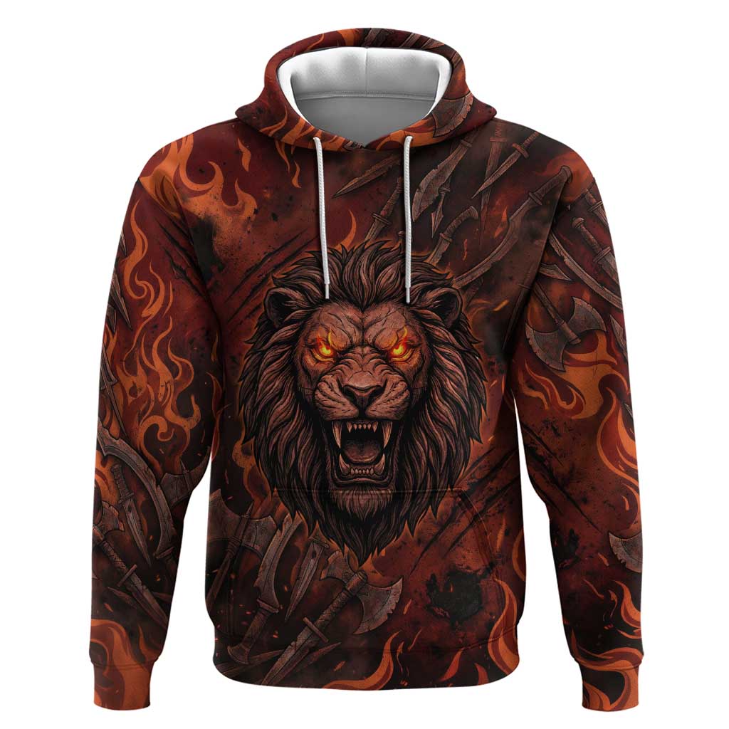 Maahes Zip Hoodie Ancient Egyptian Fiery Red Flame - Roaring Lion Head - African Pride