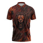 Maahes Zipper Polo Shirt Ancient Egyptian Fiery Red Flame - Roaring Lion Head - African Pride
