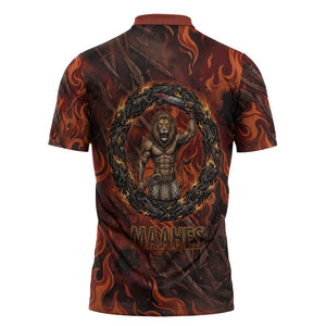 Maahes Zipper Polo Shirt Ancient Egyptian Fiery Red Flame - Roaring Lion Head - African Pride