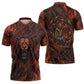 Maahes Zipper Polo Shirt Ancient Egyptian Fiery Red Flame - Roaring Lion Head - African Pride