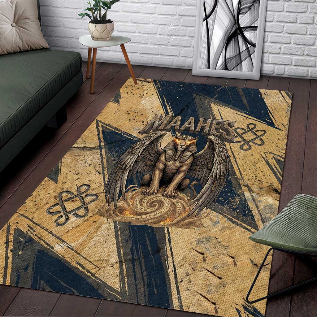Maahes Ancient Egyptian Area Rug Geometric Pattern Winged Lion Deity, and Sacred Lotus Motif - African Pride