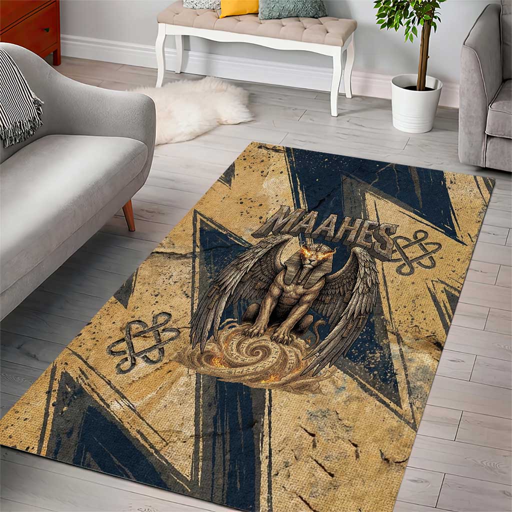 Maahes Ancient Egyptian Area Rug Geometric Pattern Winged Lion Deity, and Sacred Lotus Motif - African Pride