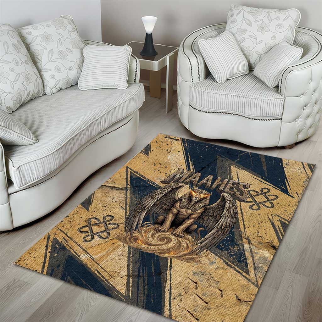 Maahes Ancient Egyptian Area Rug Geometric Pattern Winged Lion Deity, and Sacred Lotus Motif - African Pride