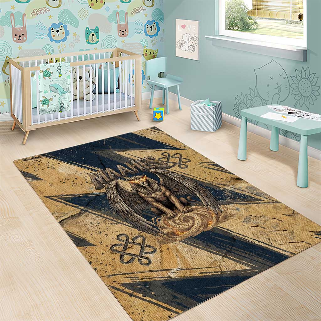 Maahes Ancient Egyptian Area Rug Geometric Pattern Winged Lion Deity, and Sacred Lotus Motif - African Pride